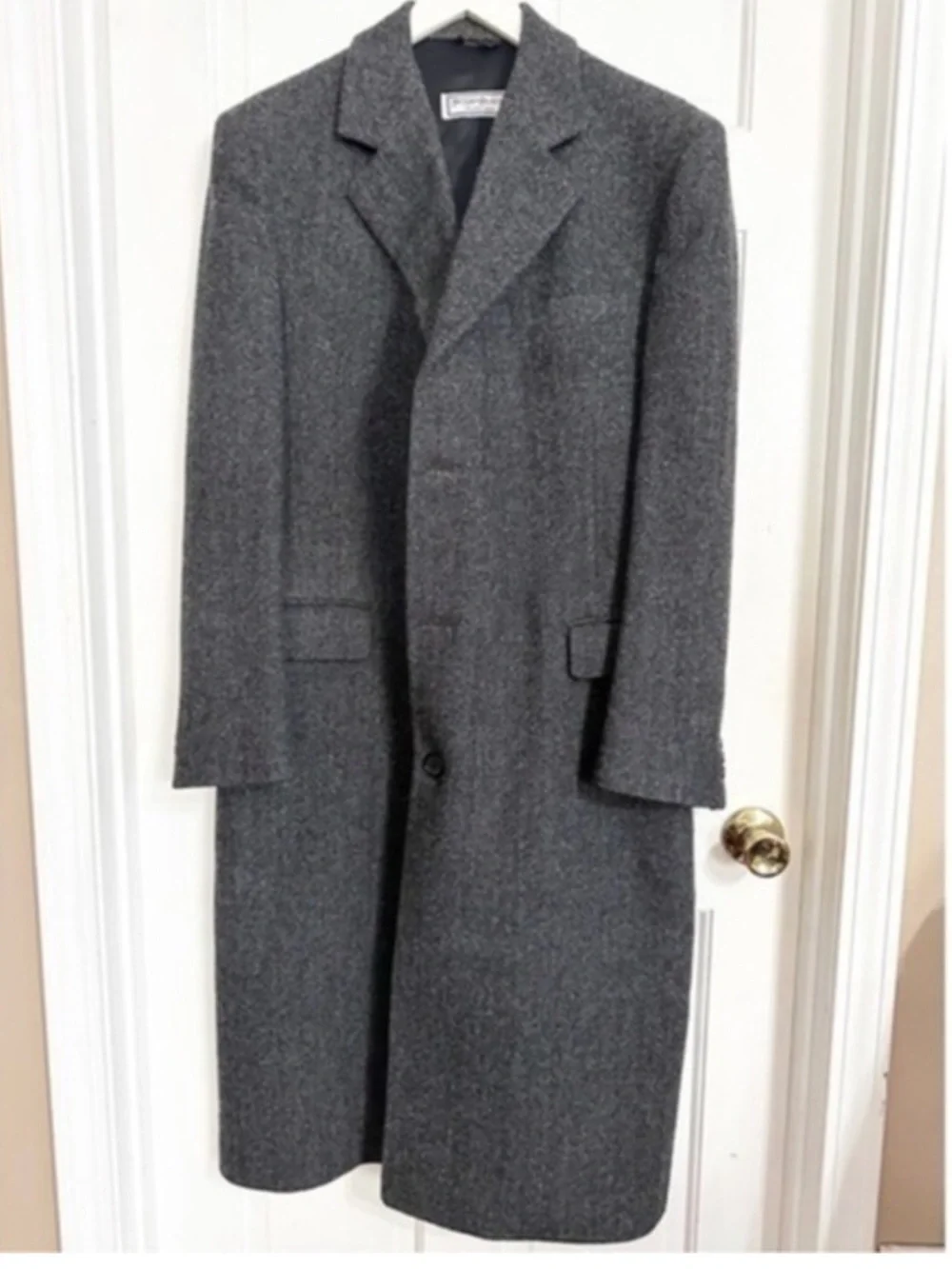 Yves Saint Laurent Charcoal Herringbone Tweed Coat Sz 38L